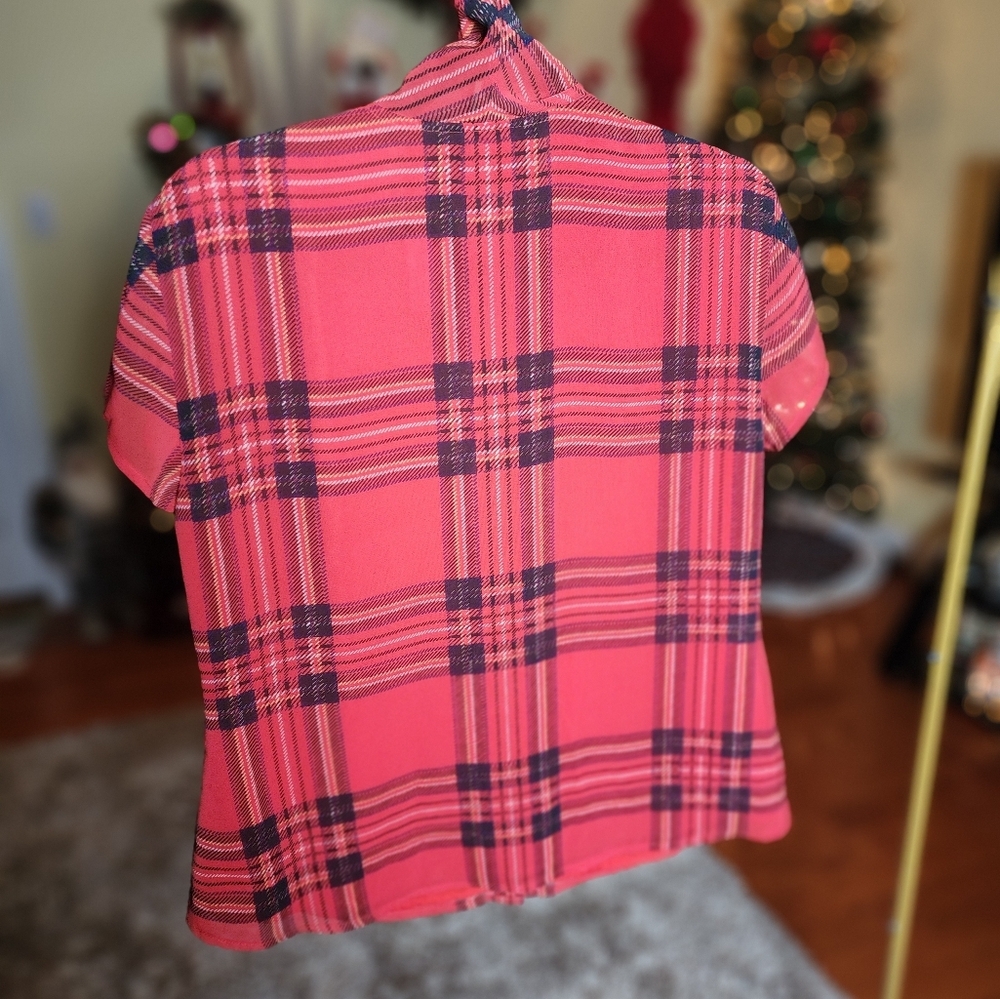 Evan Picone Petite Blouse red & black plaid bow sz 6p - Picture 5 of 6